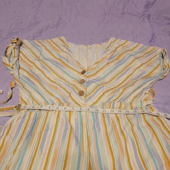 Multicolor Striped Summer Short Sleeve Wide Leg Jumpsuit S/M Pocket World Market - Picture 6 of 8